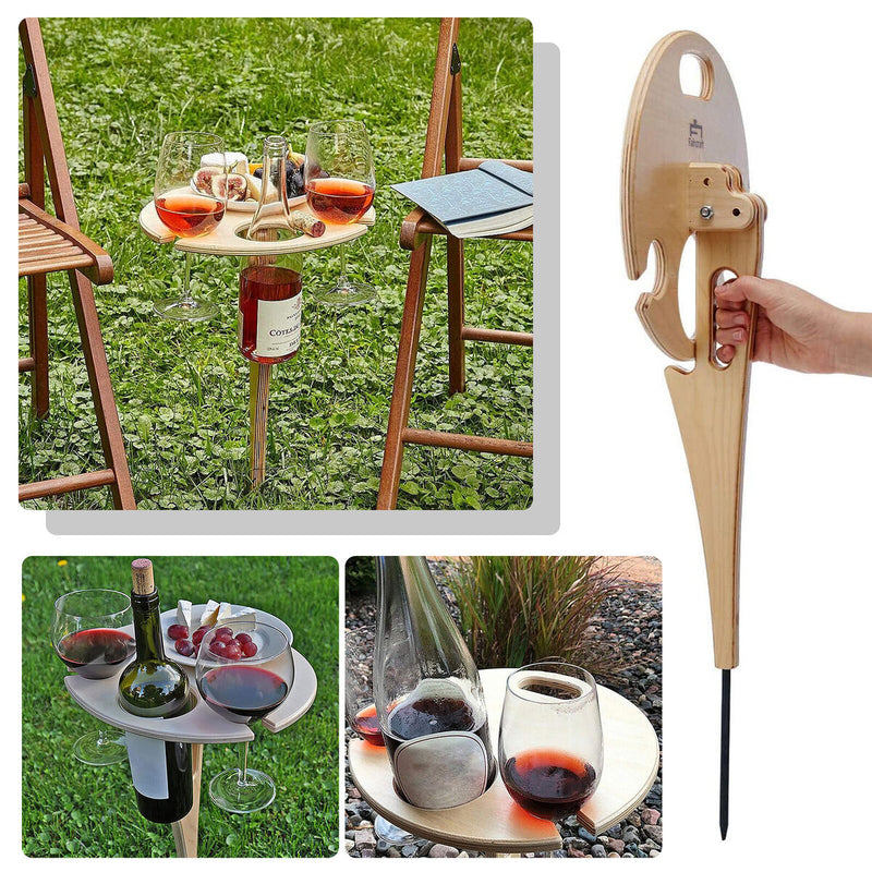 Foldable Outdoor Beach Wine Table, Mini Wooden Picnic Desk for Sand and Grass
