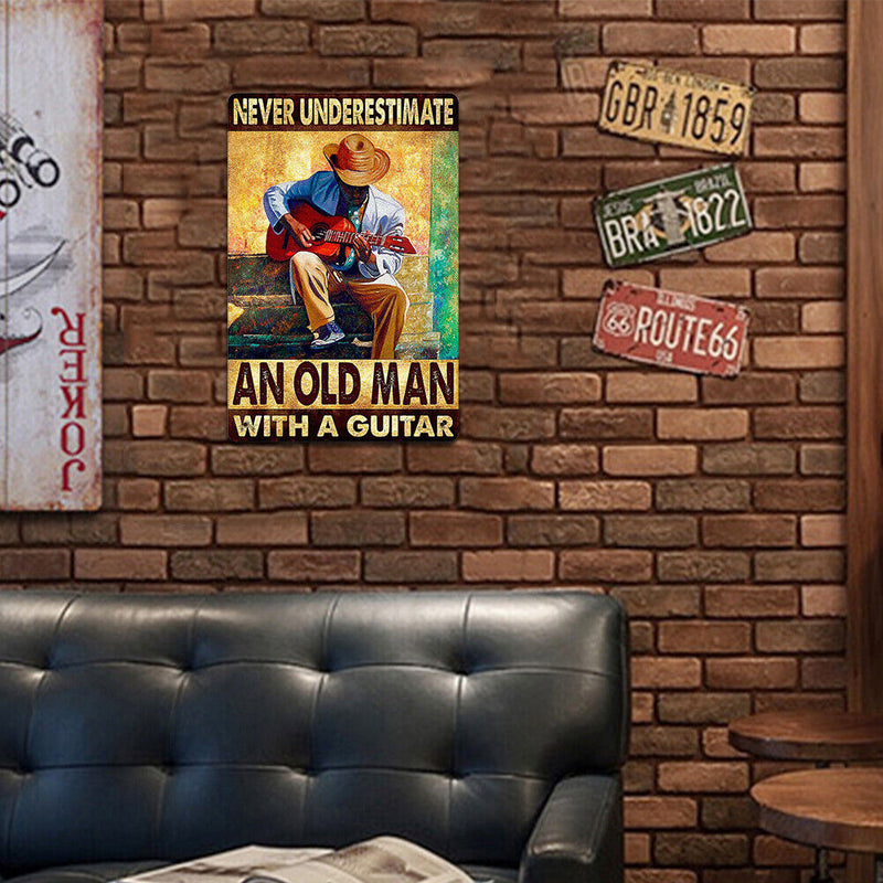 Metal Sign Tin Sign Man Playing Guitar Tin Plate Art Wall Poster Decor