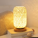 Bedside LED Table Lamp, USB Powered Rustic Rattan Lampshade Light (Beige) Newly