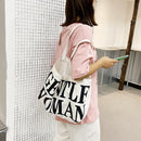 Letter Printed Women Canvas Handbags Tote Large Girls Shoulder Bag (White)
