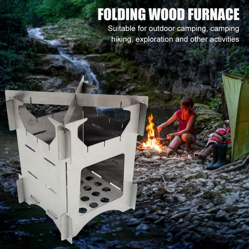 Outdoor Ultralight Stainless Steel Folding Wood Stove for Cooking Picnic Hu