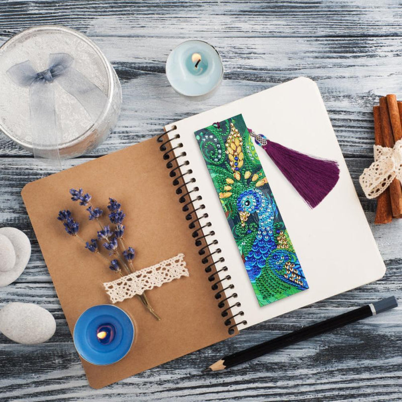 DIY Peafowl Special Shaped Diamond Painting Leather Tassel Bookmark Crafts Newly