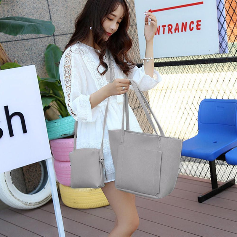 4pcs/set Shoulder Handbags Leather Women Crossbody Clutch Card Bags (Grey)