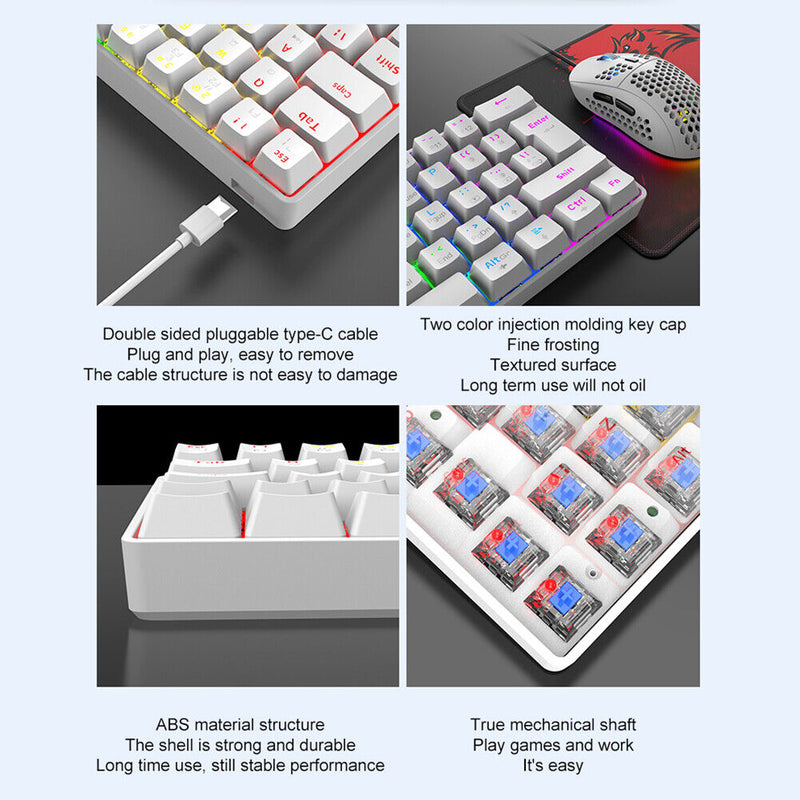 T60 62 Keys NKRO Wired Gaming Computer Mechanical Keyboard (Black Grey)