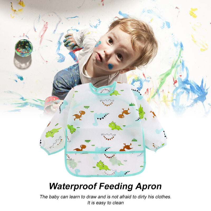 Baby Feeding Bibs Kids Waterproof Long Sleeve Coverall (0-3Years Dinosaur) Newly