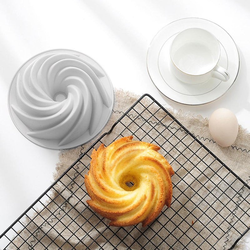 Silicone Cake Molds 6 inch Round Spiral Savoirin Pan Baking Tray (Blue A)
