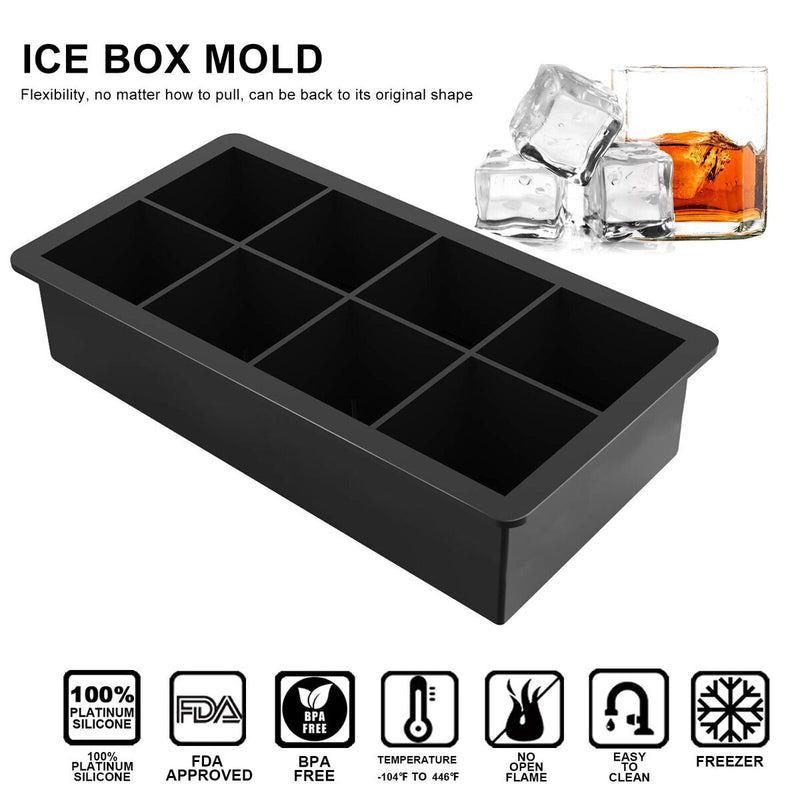 Silicone Ice Cube Trays for Freezer 8 Cells Ice Molds for Drinks (w/ Lid) Newly