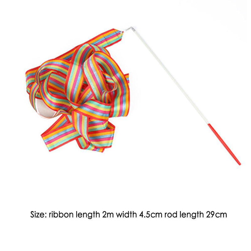 2m Gym Dance Ribbons Training Rainbow Stick Art Ballet Streamer for Kid (Satin)