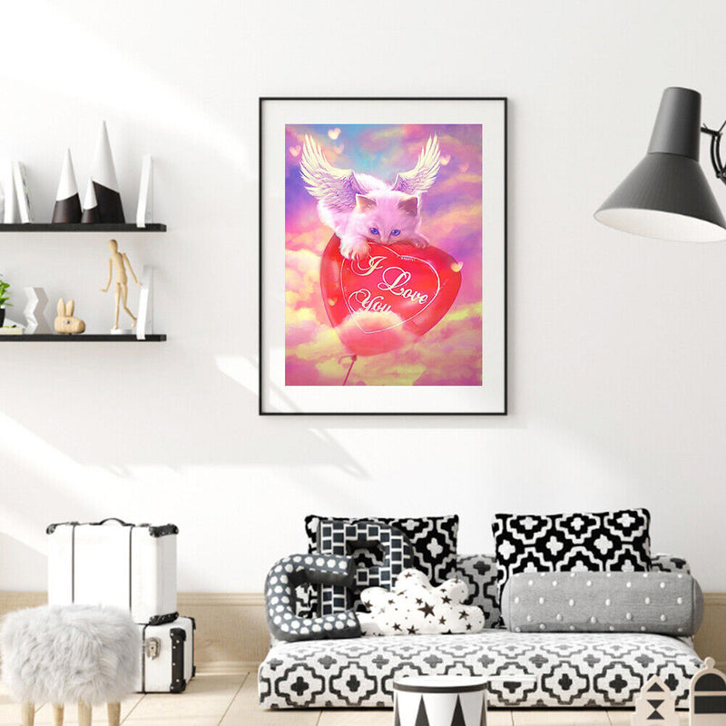 Handmade Angel Cat Heart 5D DIY Full Round Drill Drawing Kit Diamond Painting
