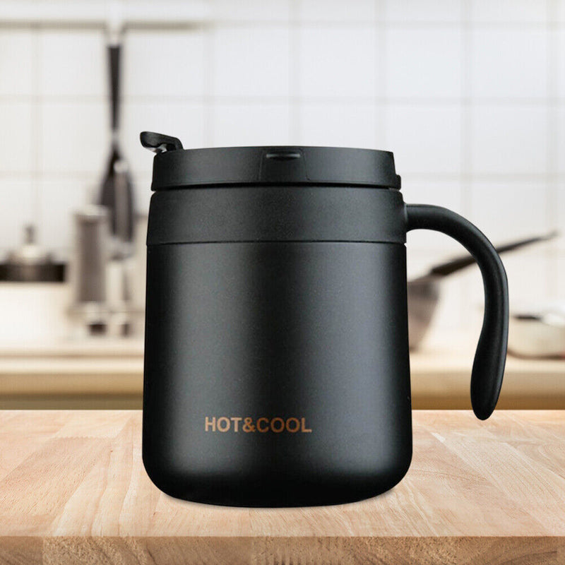 350ml Stainless Steel Vacuum Flask Handle Lid Portable Water Cup (Black) Newly