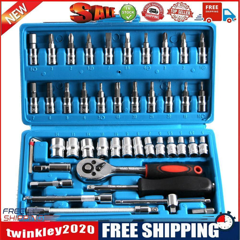 46pcs/set Chromium Vanadium Steel Combination Repair Wrench Socket Spanner