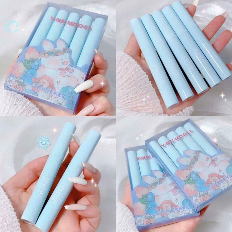 5 Pieces Lipstick Tint Set Matte Red Mint Green Mint Matte Blue Cosmetics F7I1