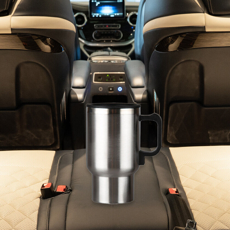 12V Portable 450ml Auto Car Heating Cup Stainless Steel Heater Kettle Mug Newly