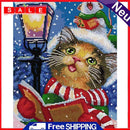 Full Cross Stitch Christmas Cat DIY Embroidery Cotton Thread Home Decor Pictures