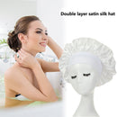 Women Night Sleep Hair Cap Satin Adjustable Curly Hair Styling Hat (White)