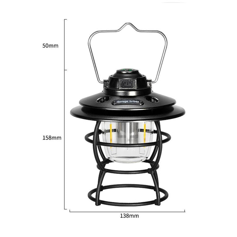 Camping Lantern 3 Gears Retro Tent Light for Travel Hiking Emergency (Black)