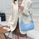 Women Solid Color Nylon Tote Bag Crescent Zipper Top-handle Bag (Blue)