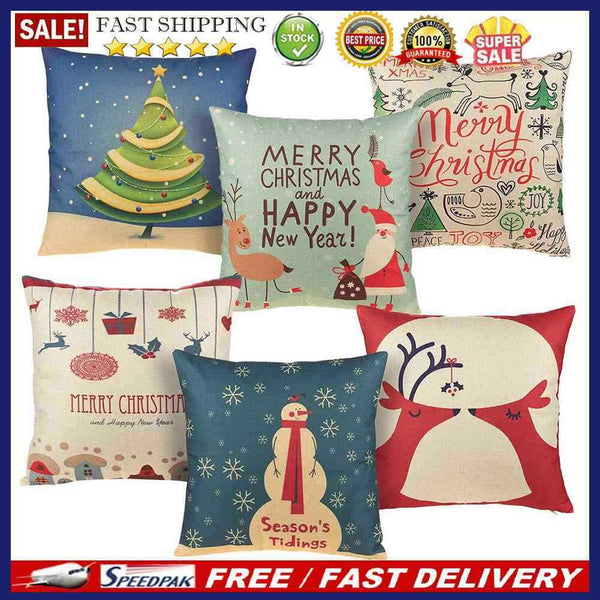 6pcs Washable Cute Print Christmas Pillow Case Set Holiday Pillowslip No Inne