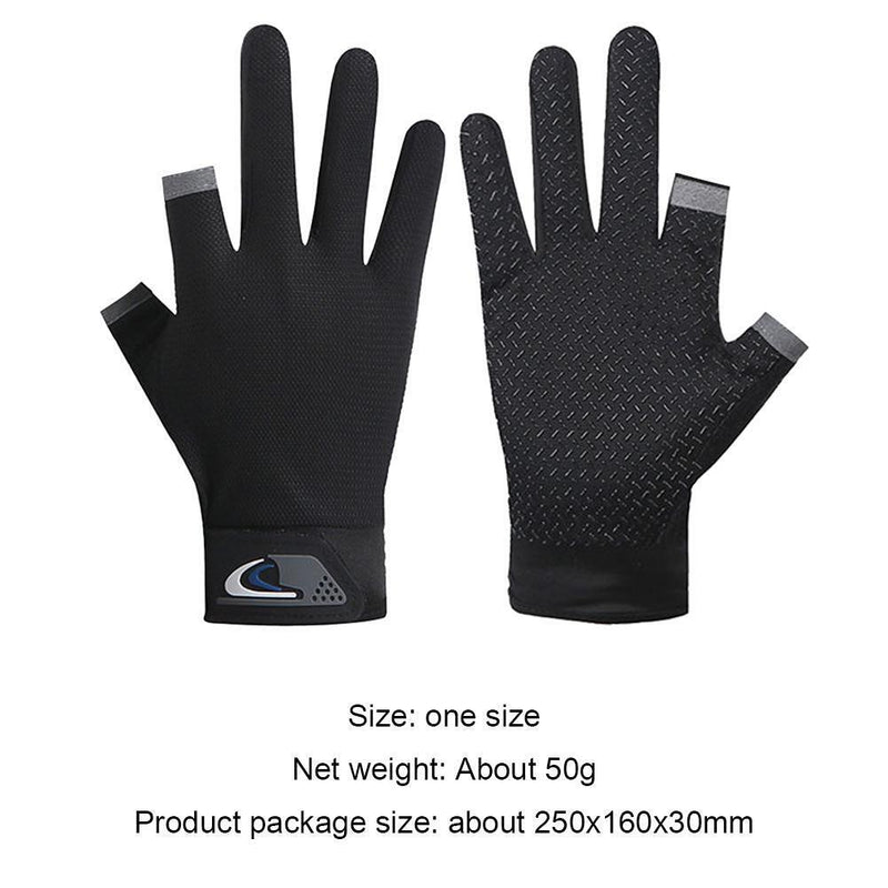 Fishing Gloves Anti-slip 2 Cut Finger Breathable Cycling Mitten (Black)