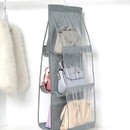 6 Pocket Hanging Handbag Organizer Wall Closet Clear Storage Bag (Gray) Newly
