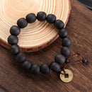 Buddhist Women Men Prayer Beads Buddha Bracelet Wood Bead Bangle Copper Coin