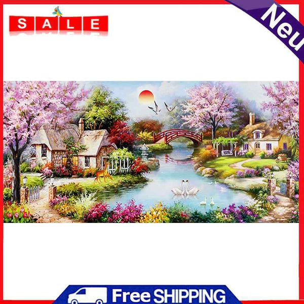 Hut by Lake Oil Paint By Numbers DIY Craft Coloring Drawing Home Decoration Gift