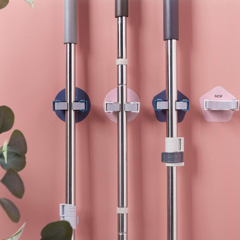 5pcs Adhesive Mop Holder Wall Mounted Anti-Slip White