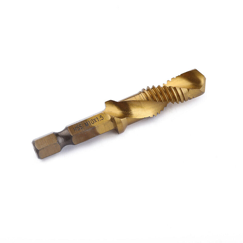 6pcs M3-M10 Hex Shank Titanium Plated HSS Screw Thread Metric Tap Drill Bit