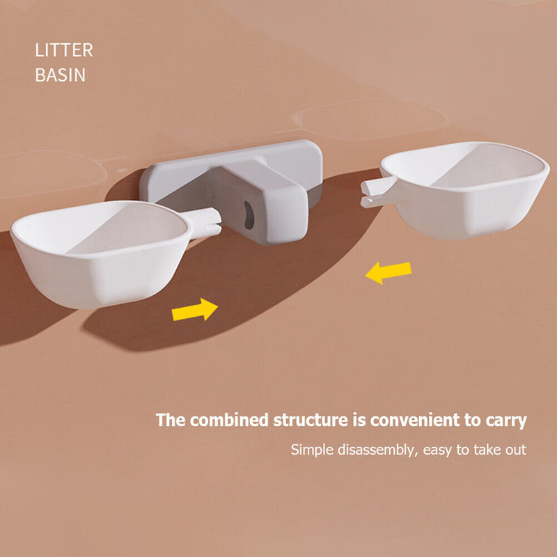 Wall Mounted Double Pet Bowls Cat Dog Automatic Water Food Feeder (White) Newly