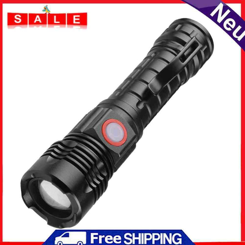 XHP50 Flashlight 5 Mode USB Waterproof Zoom LED Hand Torch with Pen Holder