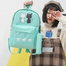 3pcs Composite Cats Canvas Girls Backpack Crossbody Bag Pencil Case(Green)