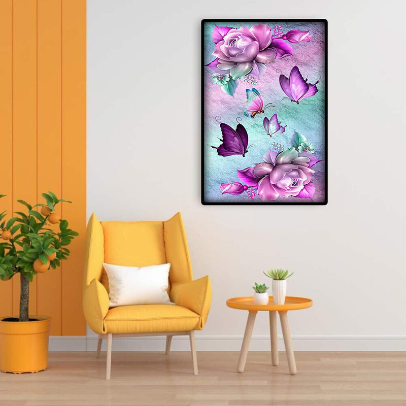 Flowers and Butterflies Oil Paint By Numbers DIY Handpainted on Canvas Wall Arts