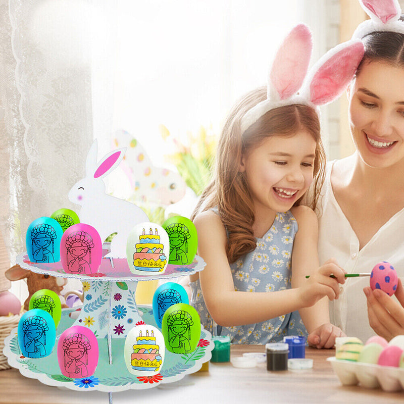 2 Layers Easter Egg Tray Party Dessert Cupcake Display Holder (B Flower)