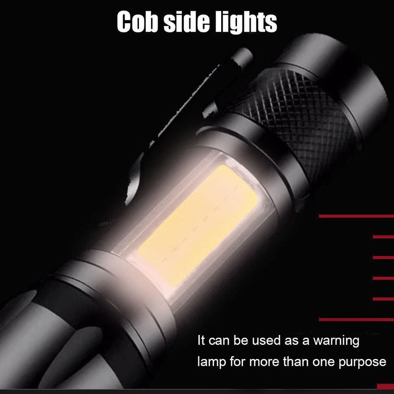 XPE+COB LED Flashlight USB Rechargeable IPX4 3 Modes Emergency Torch Light