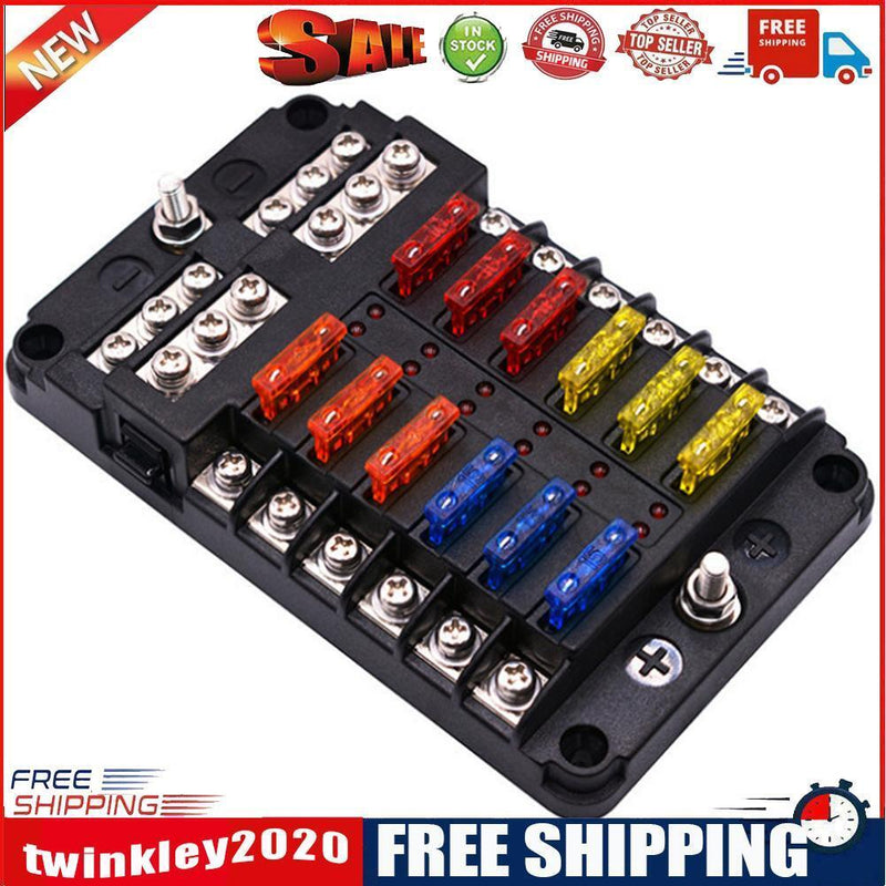 YJ-FB015 12 Ways 32V Automotive Blade Fuse Box Kit Terminal Block Holder