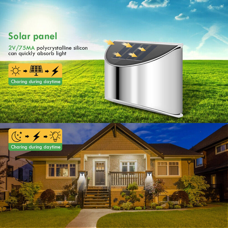 Cold White 4 LED Solar Lights Waterproof Wall Stair Lamp for Security