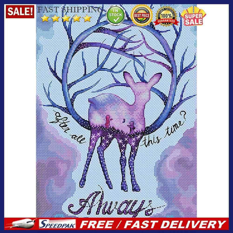 11CT Full Cross Stitch Elk Stamped DIY Christmas Wall Art Crafts Home Embroidery