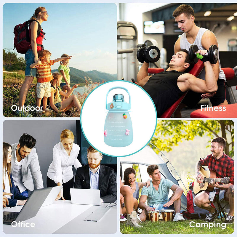 Water Bottle - Cute Belly Bottles Water Jug with Time Marker 1.3L (Green) Newly