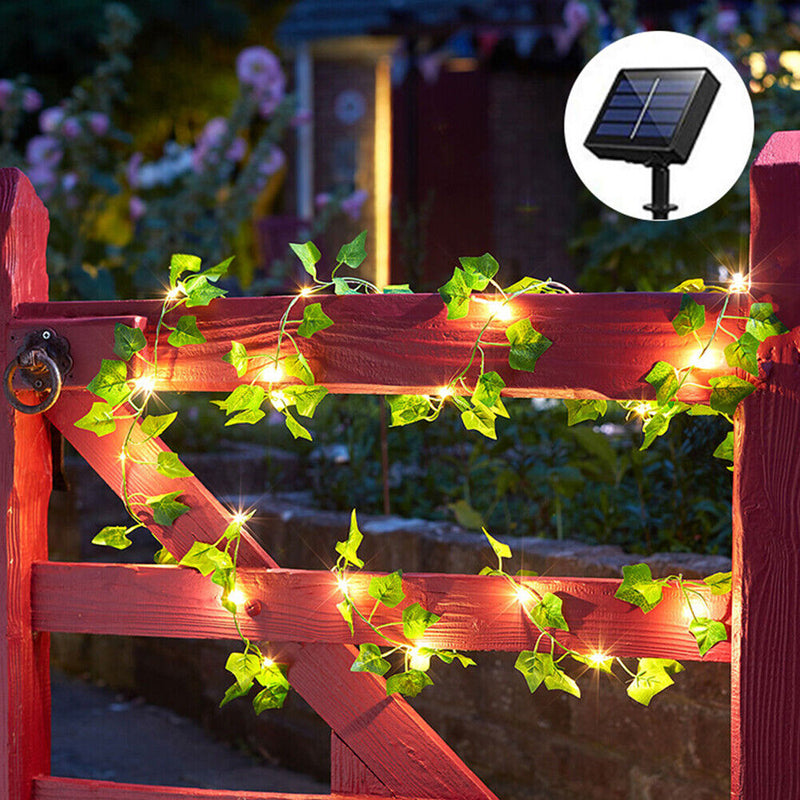 LED Solar Rattan Decorative Light String Outdoor Courtyard Leaf Lamps (B) Newly