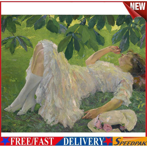 Hand Painted DIY Girl on Grass Oil Canvas Paint By Numbers Drawing Kit #F