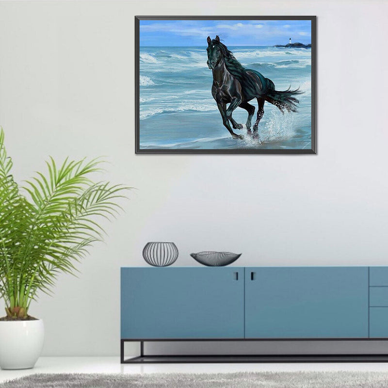 Seaside Horse Oil Paint By Numbers Kits Canvas Picture Gift for Adults Childr