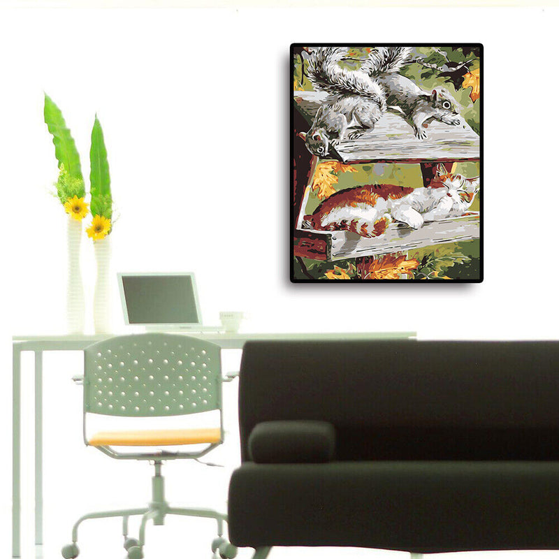 DIY Painting By Numbers Kit Cat and Mouse Coloring Pictures Wall Oil Art De
