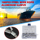 180pcs 6 Size Aluminum Ferrules 8 Shape Crimps Sleeves Wire Rope Stops Clamps