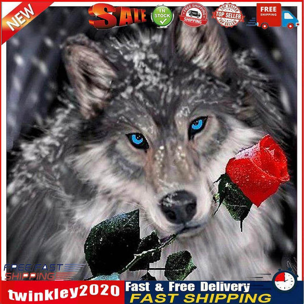5D DIY Full Drill Diamond Painting Rose Wolf Cross Stitch Embroidery Kit Newly