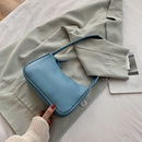 Soft PU Leather Women Underarm Bag Solid Color Casual Shoulder Bag (Blue)