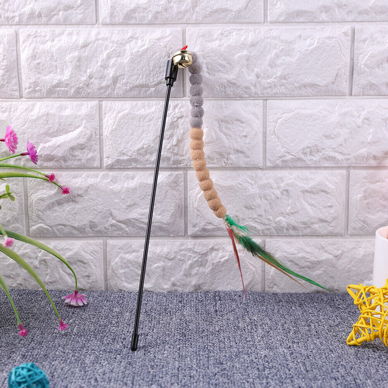 Cat Teasing Stick Colorful Ball Feather Pets Teaser Rod Pet Interactive Toys