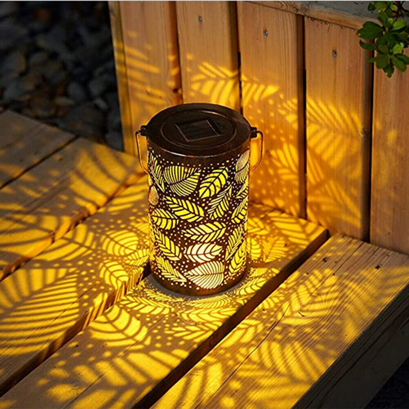 LED Solar Lantern Light Outdoor Waterproof Hollow Leaf Projection Lamp (A) Newly