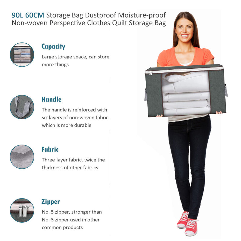 Large Capacity Clothes Storage Bag Organizer with Reinforced Handle Thick F
