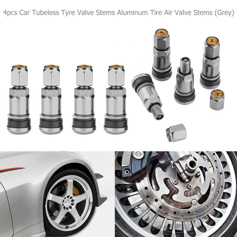 4pcs Car Tubeless Tyre Valve Stems Aluminum Tire Air Valve Stems (Grey) Newly