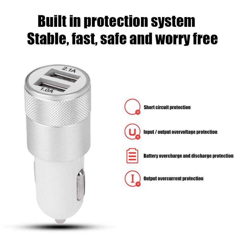 2.1A Car Chargers 2-Port Fast Charging Aluminum Phone Dual USB Charger Adapters